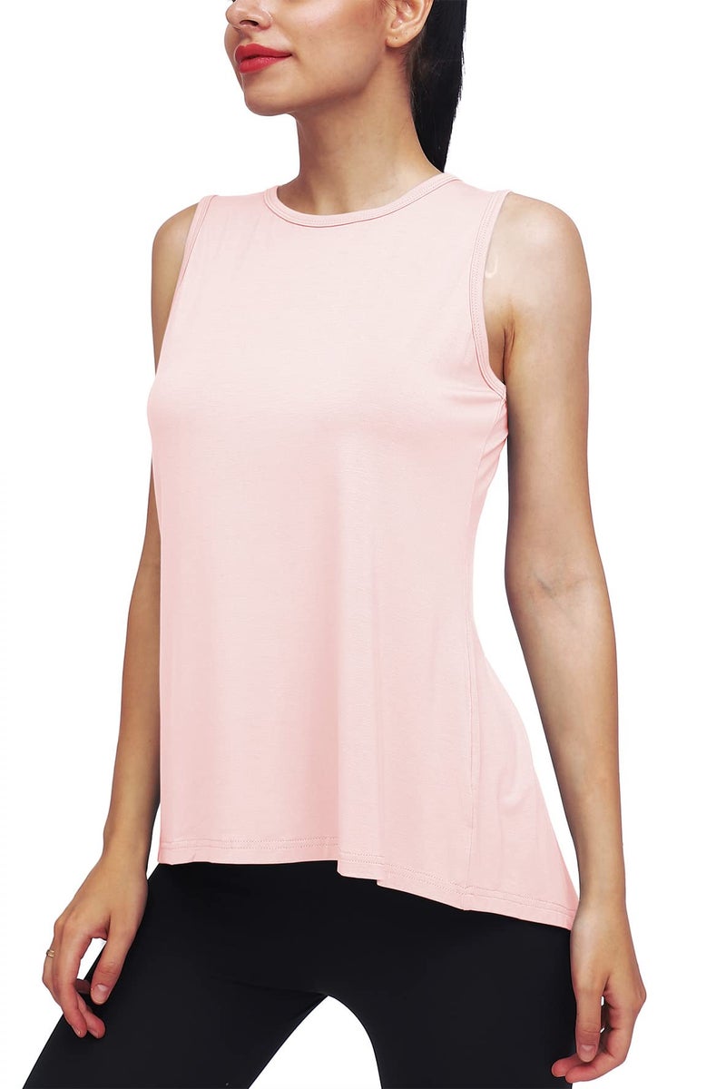 Mippo Workout Tops for Women Yoga Shirts Mesh Tie Back Tank Workout Tennis Shirts Sport Clothes Active Wear Pink L - Image 2